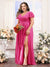A-Line V-Neck Short Sleeves Split Side Chiffon Plus Size Bridesmaid Dresses