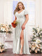 A-Line V-Neck Short Sleeves Split Side Chiffon Plus Size Bridesmaid Dresses