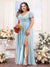 A-Line V-Neck Short Sleeves Split Side Chiffon Plus Size Bridesmaid Dresses