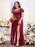 A-Line V-Neck Short Sleeves Split Side Chiffon Plus Size Bridesmaid Dresses