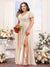 A-Line V-Neck Short Sleeves Split Side Chiffon Plus Size Bridesmaid Dresses