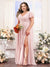 A-Line V-Neck Short Sleeves Split Side Chiffon Plus Size Bridesmaid Dresses