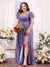 A-Line V-Neck Short Sleeves Split Side Chiffon Plus Size Bridesmaid Dresses