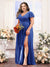 A-Line V-Neck Short Sleeves Split Side Chiffon Plus Size Bridesmaid Dresses