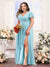 A-Line V-Neck Short Sleeves Split Side Chiffon Plus Size Bridesmaid Dresses