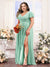 A-Line V-Neck Short Sleeves Split Side Chiffon Plus Size Bridesmaid Dresses