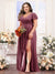 A-Line V-Neck Short Sleeves Split Side Chiffon Plus Size Bridesmaid Dresses