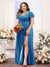 A-Line V-Neck Short Sleeves Split Side Chiffon Plus Size Bridesmaid Dresses