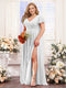 A-Line V-Neck Short Sleeves Split Side Chiffon Plus Size Bridesmaid Dresses