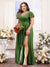 A-Line V-Neck Short Sleeves Split Side Chiffon Plus Size Bridesmaid Dresses