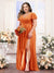 A-Line V-Neck Short Sleeves Split Side Chiffon Plus Size Bridesmaid Dresses
