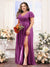 A-Line V-Neck Short Sleeves Split Side Chiffon Plus Size Bridesmaid Dresses