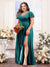 A-Line V-Neck Short Sleeves Split Side Chiffon Plus Size Bridesmaid Dresses