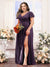 A-Line V-Neck Short Sleeves Split Side Chiffon Plus Size Bridesmaid Dresses