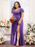 A-Line V-Neck Short Sleeves Split Side Chiffon Plus Size Bridesmaid Dresses
