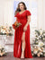A-Line V-Neck Short Sleeves Split Side Chiffon Plus Size Bridesmaid Dresses
