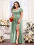 A-Line V-Neck Short Sleeves Split Side Chiffon Plus Size Bridesmaid Dresses
