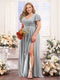 A-Line V-Neck Short Sleeves Split Side Chiffon Plus Size Bridesmaid Dresses