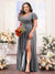 A-Line V-Neck Short Sleeves Split Side Chiffon Plus Size Bridesmaid Dresses