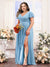 A-Line V-Neck Short Sleeves Split Side Chiffon Plus Size Bridesmaid Dresses