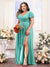 A-Line V-Neck Short Sleeves Split Side Chiffon Plus Size Bridesmaid Dresses