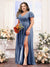 A-Line V-Neck Short Sleeves Split Side Chiffon Plus Size Bridesmaid Dresses