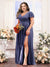 A-Line V-Neck Short Sleeves Split Side Chiffon Plus Size Bridesmaid Dresses