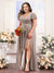 A-Line V-Neck Short Sleeves Split Side Chiffon Plus Size Bridesmaid Dresses