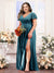 A-Line V-Neck Short Sleeves Split Side Chiffon Plus Size Bridesmaid Dresses