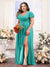 A-Line V-Neck Short Sleeves Split Side Chiffon Plus Size Bridesmaid Dresses