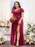 A-Line V-Neck Short Sleeves Split Side Chiffon Plus Size Bridesmaid Dresses