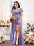 A-Line V-Neck Short Sleeves Split Side Chiffon Plus Size Bridesmaid Dresses