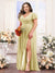 A-Line V-Neck Short Sleeves Split Side Chiffon Plus Size Bridesmaid Dresses
