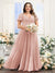 A-Line V-Neck Short Sleeves Split Side Ruched Chiffon Plus Size Bridesmaid Dresses
