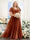 A-Line V-Neck Short Sleeves Split Side Ruched Chiffon Plus Size Bridesmaid Dresses