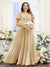 A-Line V-Neck Short Sleeves Split Side Ruched Chiffon Plus Size Bridesmaid Dresses