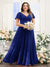 A-Line V-Neck Short Sleeves Split Side Ruched Chiffon Plus Size Bridesmaid Dresses