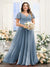 A-Line V-Neck Short Sleeves Split Side Ruched Chiffon Plus Size Bridesmaid Dresses