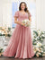 A-Line V-Neck Short Sleeves Split Side Ruched Chiffon Plus Size Bridesmaid Dresses