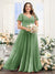 A-Line V-Neck Short Sleeves Split Side Ruched Chiffon Plus Size Bridesmaid Dresses