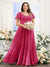 A-Line V-Neck Short Sleeves Split Side Ruched Chiffon Plus Size Bridesmaid Dresses