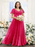 A-Line V-Neck Short Sleeves Split Side Ruched Chiffon Plus Size Bridesmaid Dresses