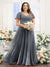 A-Line V-Neck Short Sleeves Split Side Ruched Chiffon Plus Size Bridesmaid Dresses