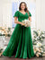 A-Line V-Neck Short Sleeves Split Side Ruched Chiffon Plus Size Bridesmaid Dresses