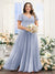 A-Line V-Neck Short Sleeves Split Side Ruched Chiffon Plus Size Bridesmaid Dresses