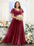 A-Line V-Neck Short Sleeves Split Side Ruched Chiffon Plus Size Bridesmaid Dresses