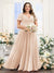 A-Line V-Neck Short Sleeves Split Side Ruched Chiffon Plus Size Bridesmaid Dresses