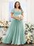 A-Line V-Neck Short Sleeves Split Side Ruched Chiffon Plus Size Bridesmaid Dresses
