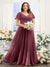 A-Line V-Neck Short Sleeves Split Side Ruched Chiffon Plus Size Bridesmaid Dresses