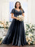A-Line V-Neck Short Sleeves Split Side Ruched Chiffon Plus Size Bridesmaid Dresses